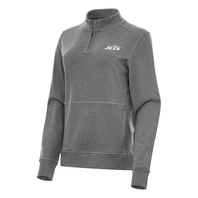 Women's Antigua  Heather Black New York Jets Crush Quarter-Zip Jacket