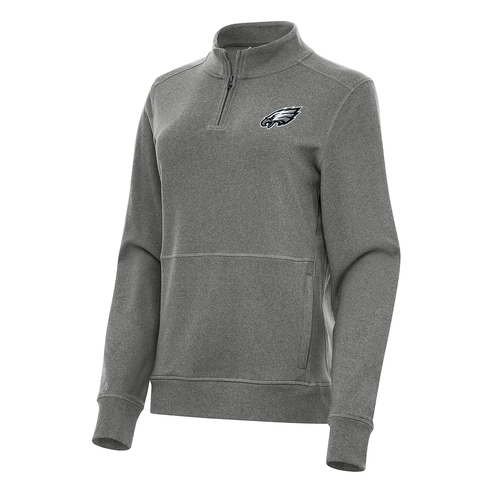 Women's Antigua Heather Philadelphia Eagles Crush Quarter-Zip Jacket