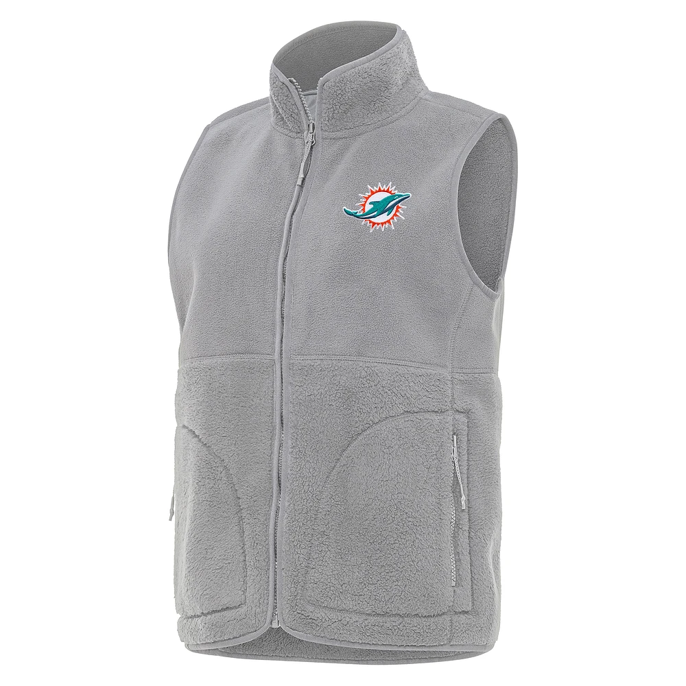 Women's Antigua Gray Miami Dolphins Nostalgic Full-Zip Vest