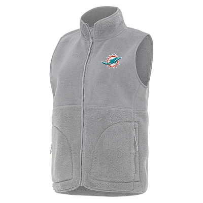 Women's Antigua  Gray Miami Dolphins Nostalgic Full-Zip Vest
