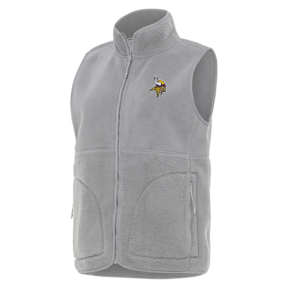 Women's Antigua Gray Minnesota Vikings Nostalgic Full-Zip Vest
