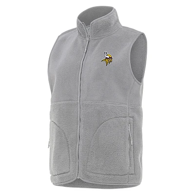 Women's Antigua  Gray Minnesota Vikings Nostalgic Full-Zip Vest