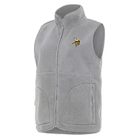Women's Antigua  Gray Minnesota Vikings Nostalgic Full-Zip Vest