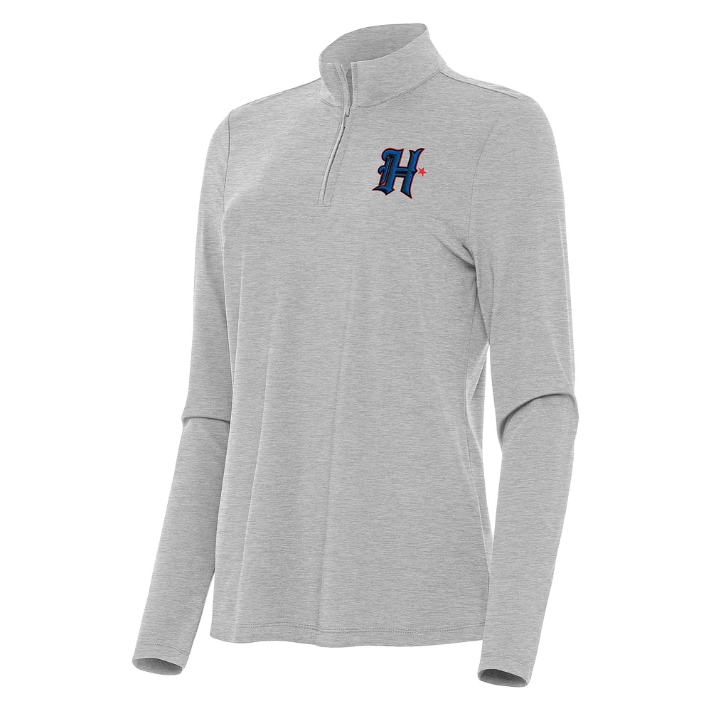 Women's Antigua Heather Gray Houston Texans Bright Quarter-Zip Sweatshirt