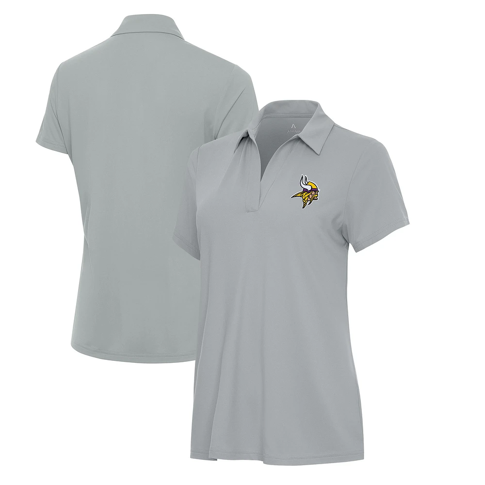 Women's Antigua Gray Minnesota Vikings Era V-Neck Polo