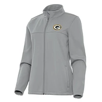 Women's Antigua  Gray Green Bay Packers Links 2 Golf Full-Zip Jacket