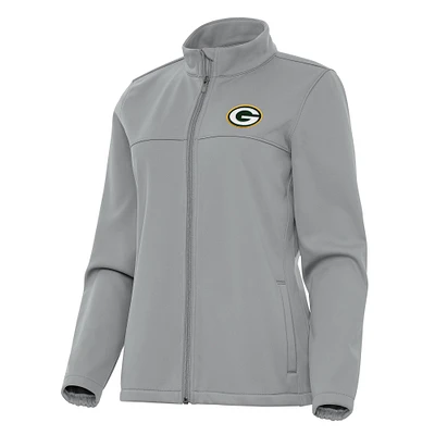 Women's Antigua  Gray Green Bay Packers Links 2 Golf Full-Zip Jacket