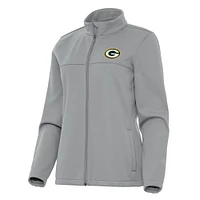 Women's Antigua  Gray Green Bay Packers Links 2 Golf Full-Zip Jacket