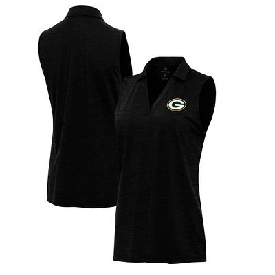 Women's Antigua  Heather Black Green Bay Packers Layout Sleeveless V-Neck Polo
