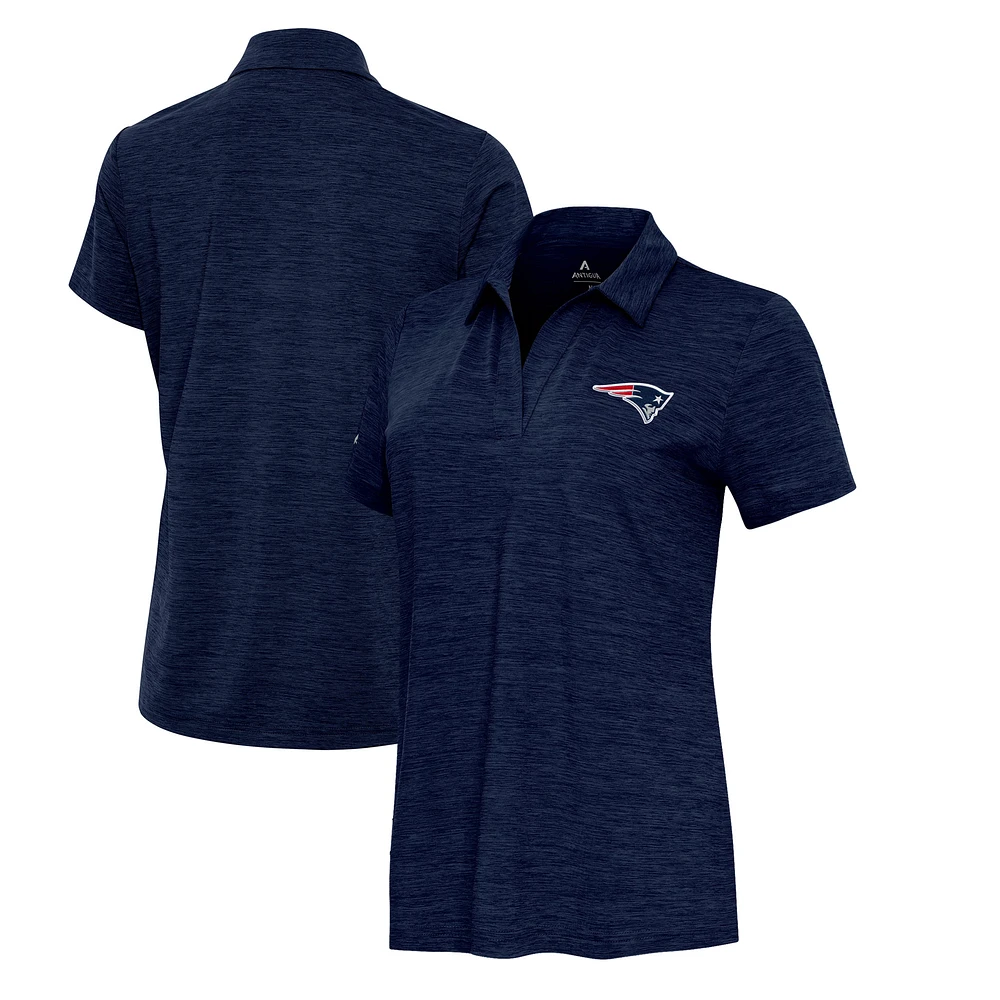 Women's Antigua Heather Navy New England Patriots Layout V-Neck Polo