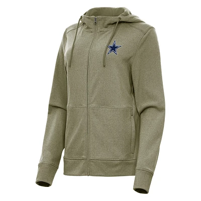Women's Antigua  Heather Olive Dallas Cowboys Seeker Full-Zip Hoodie Jacket