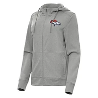 Women's Antigua  Heather Gray Denver Broncos Seeker Full-Zip Hoodie Jacket