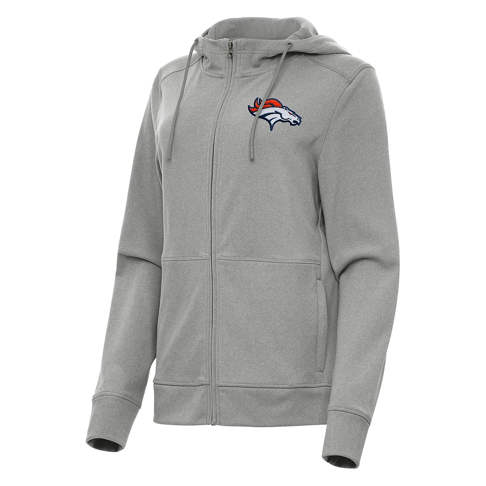 Women's Antigua Heather Gray Denver Broncos Seeker Full-Zip Hoodie Jacket
