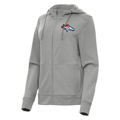 Women's Antigua  Heather Gray Denver Broncos Seeker Full-Zip Hoodie Jacket