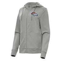 Women's Antigua  Heather Gray Denver Broncos Seeker Full-Zip Hoodie Jacket