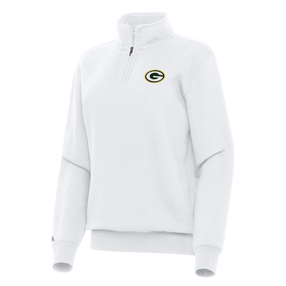 Women's Antigua White Green Bay Packers Victory Quarter-Zip Top