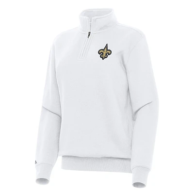 Women's Antigua  White New Orleans Saints Victory Quarter-Zip Top