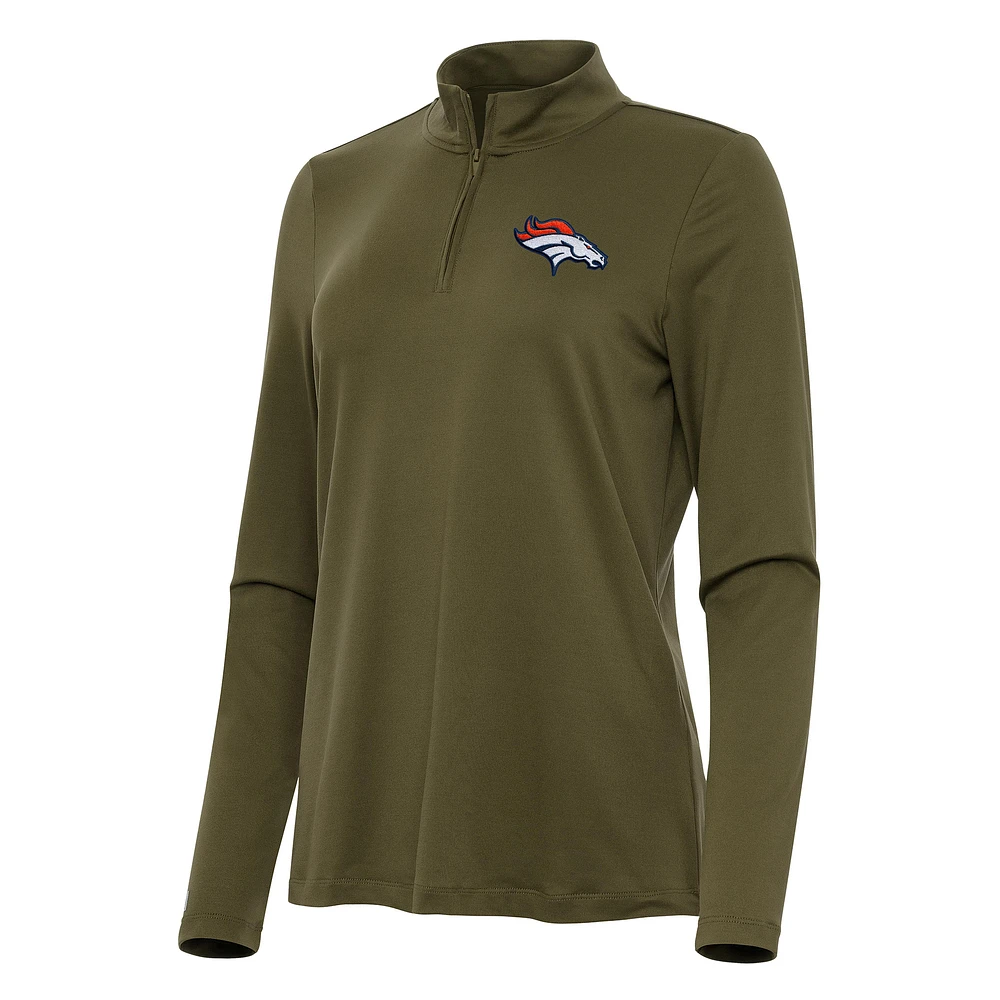 Women's Antigua Olive Denver Broncos Reprocess Quarter-Zip Top