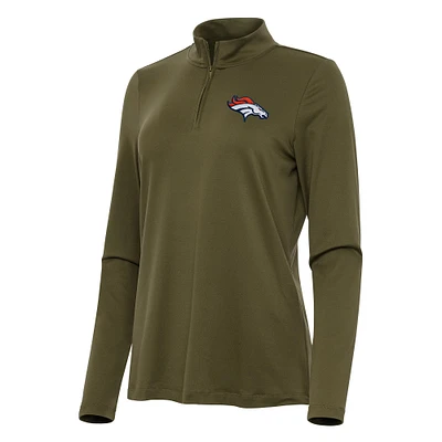 Women's Antigua  Olive Denver Broncos Reprocess Quarter-Zip Top