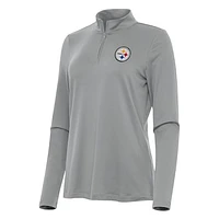 Women's Antigua  Gray Pittsburgh Steelers Reprocess Quarter-Zip Top