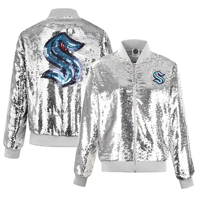 Women's Cuce Silver Seattle Kraken Sequin Full-Zip Jacket