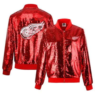 Women's Cuce Red Detroit Wings Sequin Full-Zip Jacket