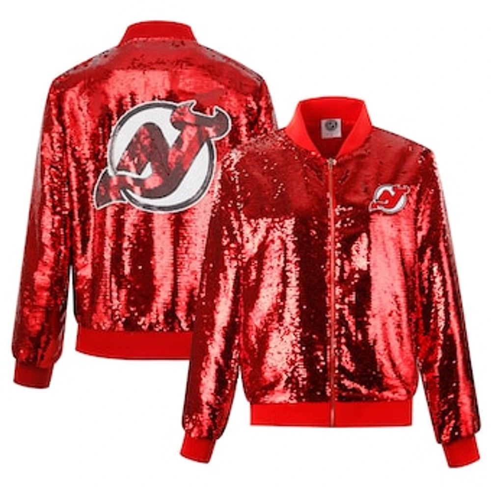 Women's Cuce Red New Jersey Devils Sequin Full-Zip Jacket