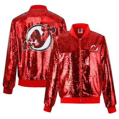 Women's Cuce Red New Jersey Devils Sequin Full-Zip Jacket