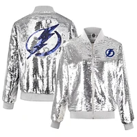 Women's Cuce Silver Tampa Bay Lightning Sequin Full-Zip Jacket