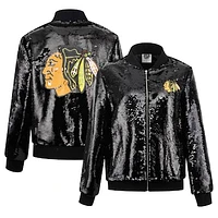 Women's Cuce Black Chicago Blackhawks Sequin Full-Zip Jacket