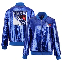 Women's Cuce Blue New York Rangers Sequin Full-Zip Jacket