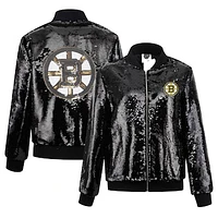 Women's Cuce Black Boston Bruins Sequin Full-Zip Jacket