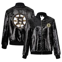 Women's Cuce Black Boston Bruins Sequin Full-Zip Jacket