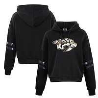 Women's Cuce Black Nashville Predators Sequin Cropped Pullover Hoodie