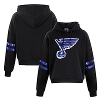 Women's Cuce Black St. Louis Blues Sequin Cropped Pullover Hoodie