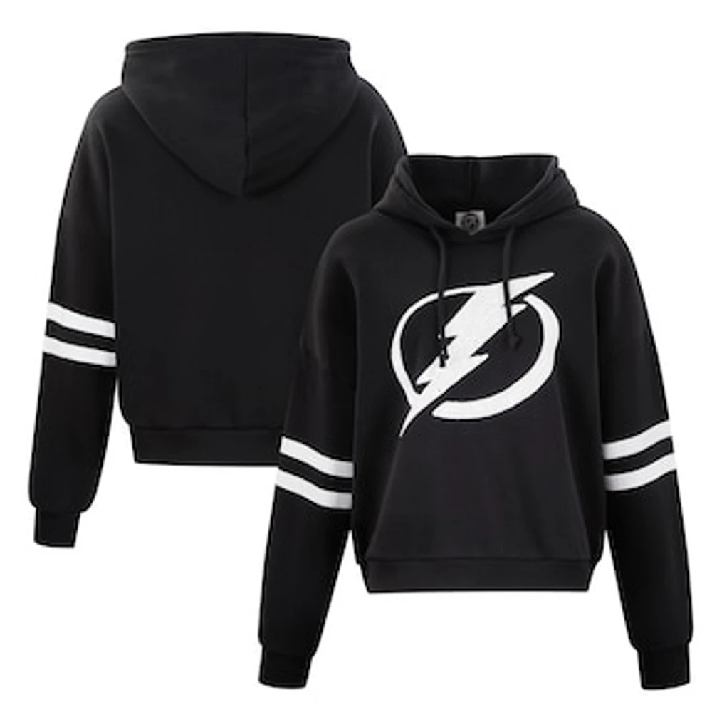 Women's Cuce Black Tampa Bay Lightning Sequin Cropped Pullover Hoodie