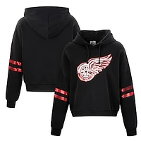 Women's Cuce Black Detroit Red Wings Sequin Cropped Pullover Hoodie