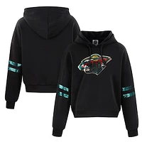 Women's Cuce Black Minnesota Wild Sequin Cropped Pullover Hoodie