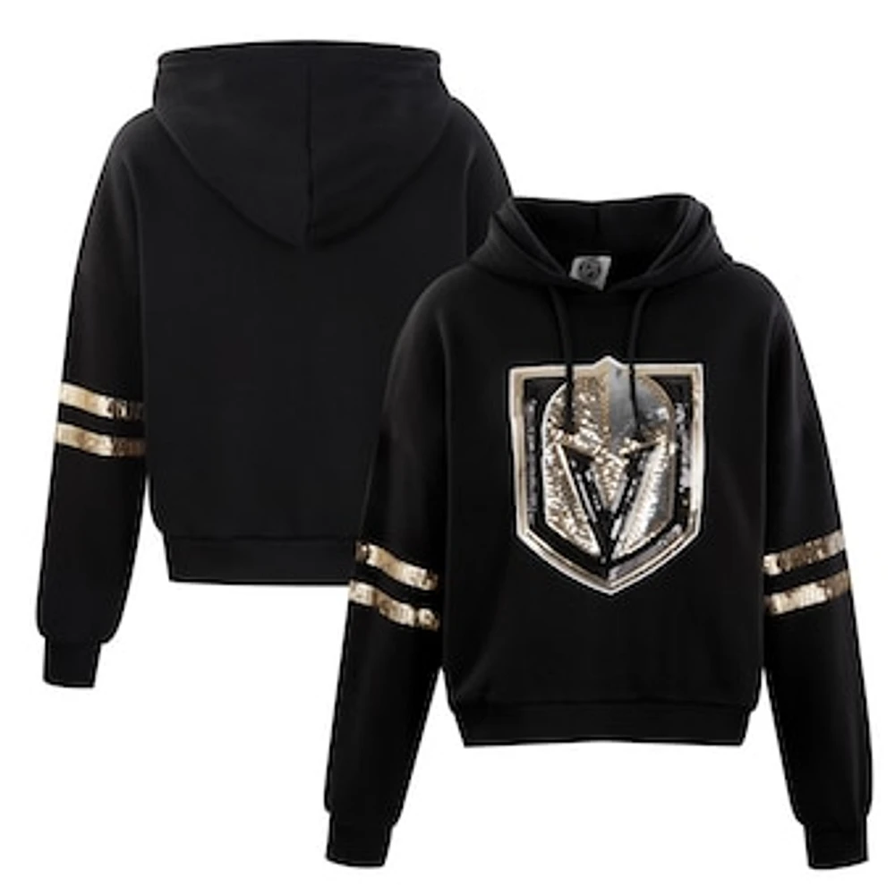 Women's Cuce Black Vegas Golden Knights Sequin Cropped Pullover Hoodie