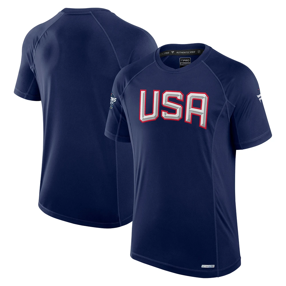 Men's Fanatics Navy USA 2025 4 Nations Face-Off Authentic Pro Tech T-Shirt