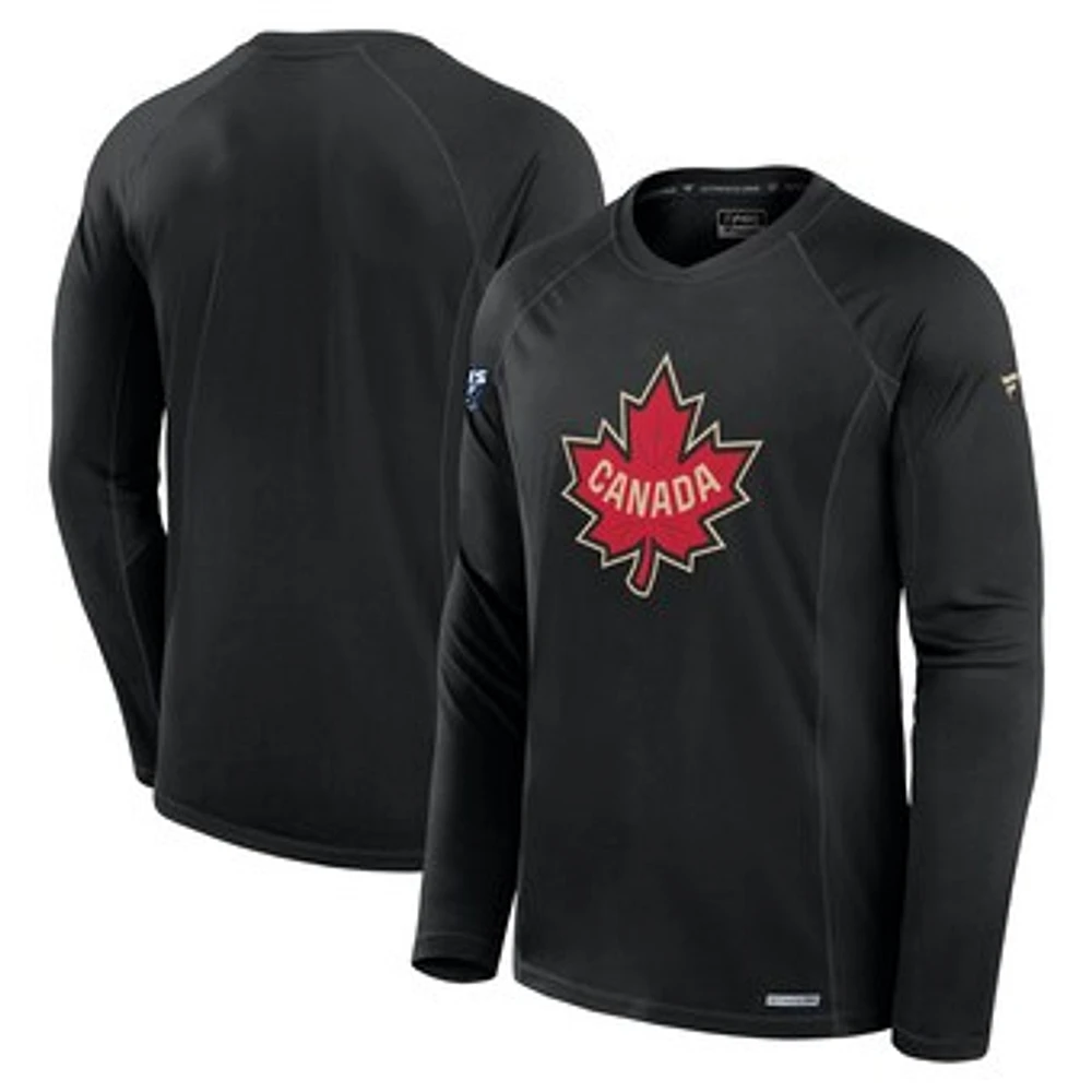 Men's Fanatics Black Canada 2025 4 Nations Face-Off Authentic Pro Tech Long Sleeve T-Shirt