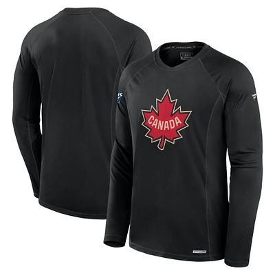 Men's Fanatics Black Canada 2025 4 Nations Face-Off Authentic Pro Tech Long Sleeve T-Shirt