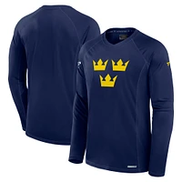 Men's Fanatics Navy Sweden 2025 4 Nations Face-Off Authentic Pro Tech Long Sleeve T-Shirt