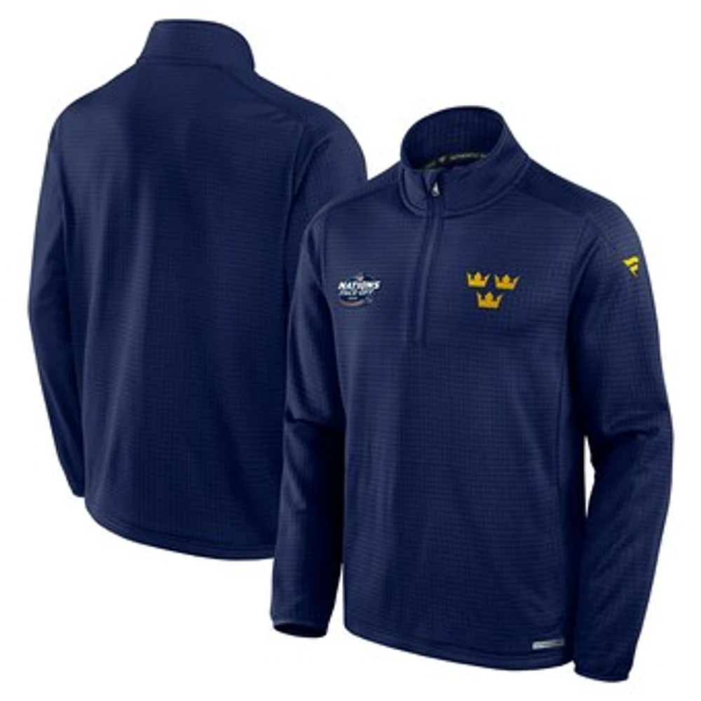 Men's Fanatics Navy Sweden 2025 4 Nations Face-Off Authentic Pro Quarter-Zip Jacket