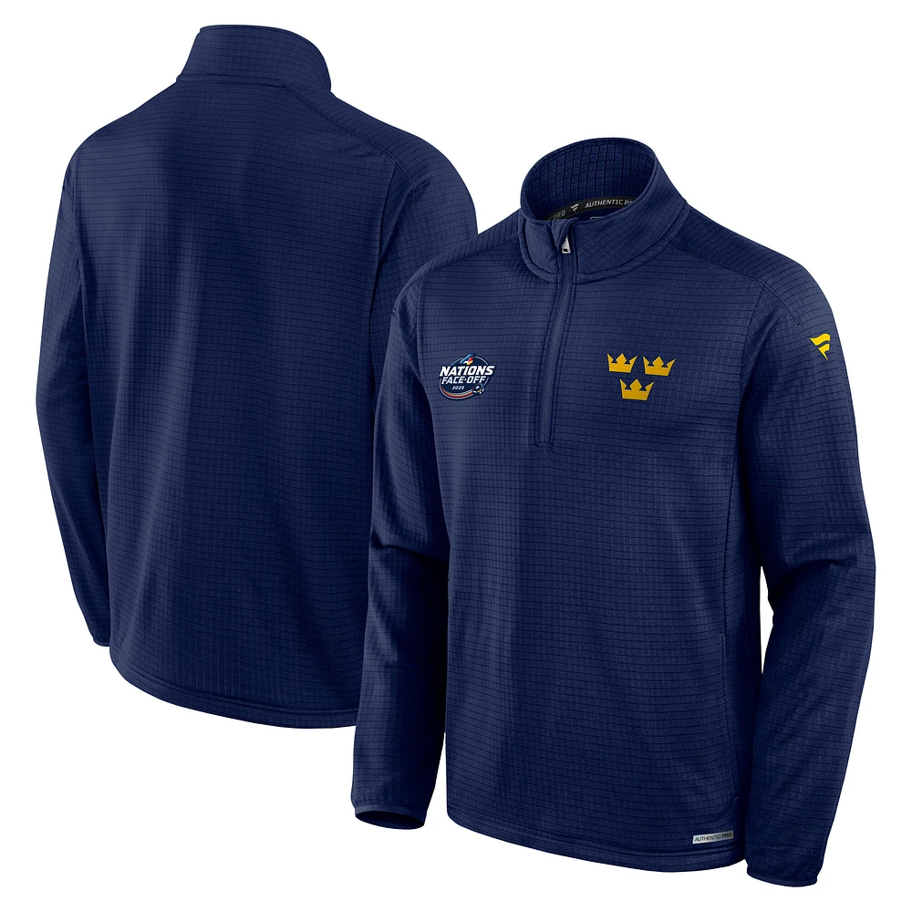 Men's Fanatics Navy Sweden 2025 4 Nations Face-Off Authentic Pro Quarter-Zip Jacket