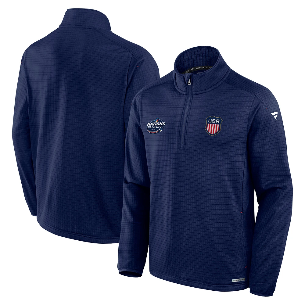 Men's Fanatics Navy USA 2025 4 Nations Face-Off Authentic Pro Quarter-Zip Jacket