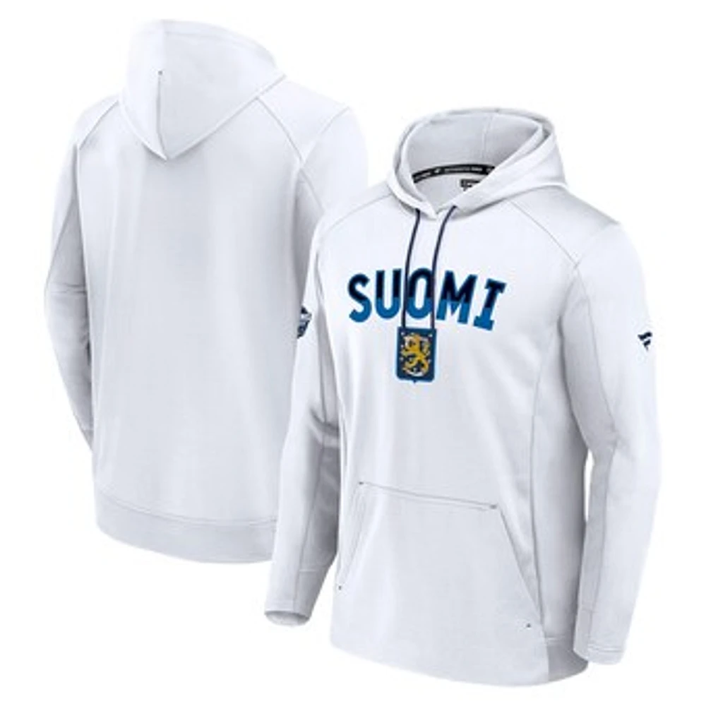 Men's Fanatics White Finland 2025 4 Nations Face-Off Authentic Pro Pullover Hoodie