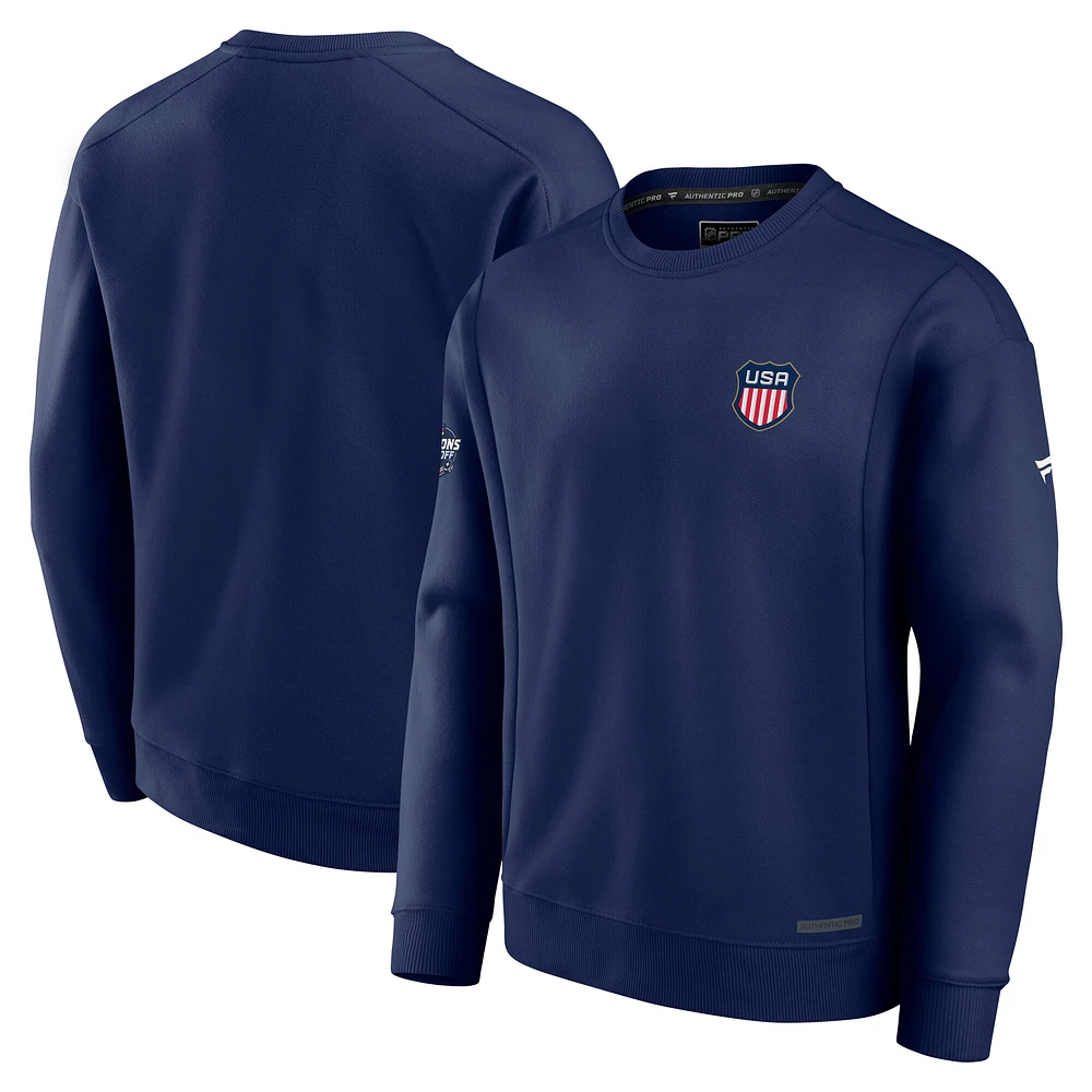 Men's Fanatics Navy USA 2025 4 Nations Face-Off Authentic Pro Pullover Sweatshirt