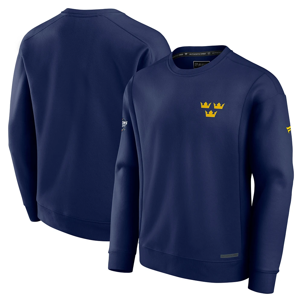 Men's Fanatics Navy Sweden 2025 4 Nations Face-Off Authentic Pro Pullover Sweatshirt