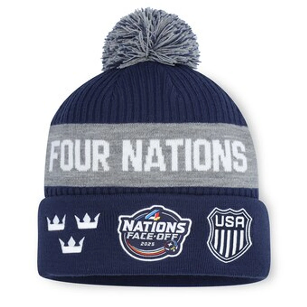 Men's Fanatics Navy 2025 4 Nations Face-Off Cuffed Knit Hat with Pom